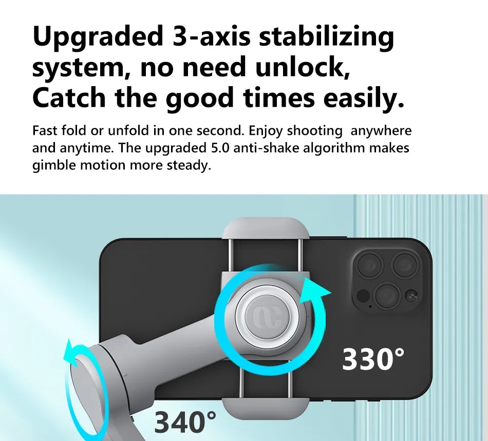 AOCHUAN Smart X Pro 3-Axis Foldable Handheld Gimbal Stabilizer with Fill Light Wireless Charging For Smart Phone Action Camera - Image 10