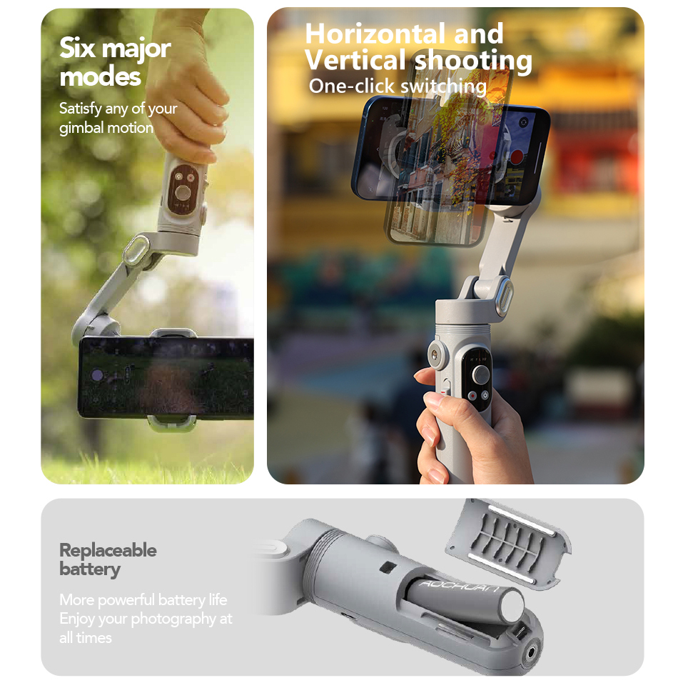 AOCHUAN Smart X Pro 3-Axis Foldable Handheld Gimbal Stabilizer with Fill Light Wireless Charging For Smart Phone Action Camera - Image 9