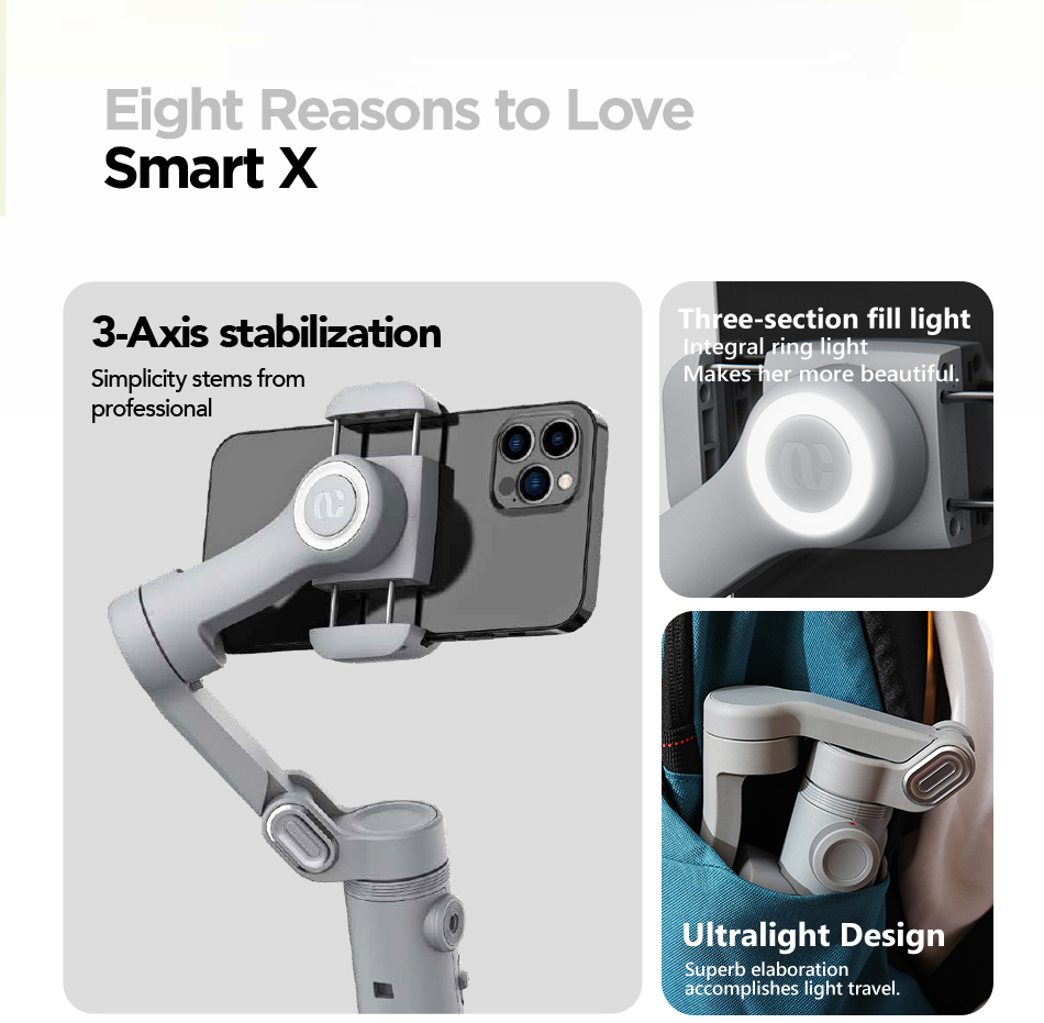 AOCHUAN Smart X Pro 3-Axis Foldable Handheld Gimbal Stabilizer with Fill Light Wireless Charging For Smart Phone Action Camera - Image 5